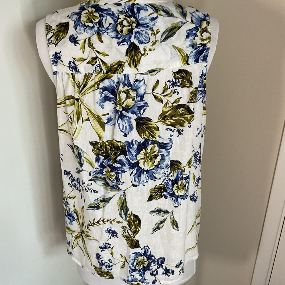 Joie Linen Sleeveless Floral Blouse Blue Green Summer Top Size Medium - Picture 6 of 6